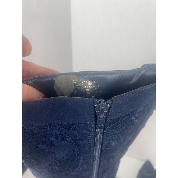 Knee-High Navy Blue Lace-Up High Boots Sz 7 Stiletto & Side Zipper Goth Witchy - Picture 13 of 16